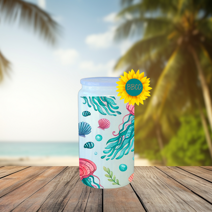 16oz Coastal Jellyfish & Seashell Tumbler