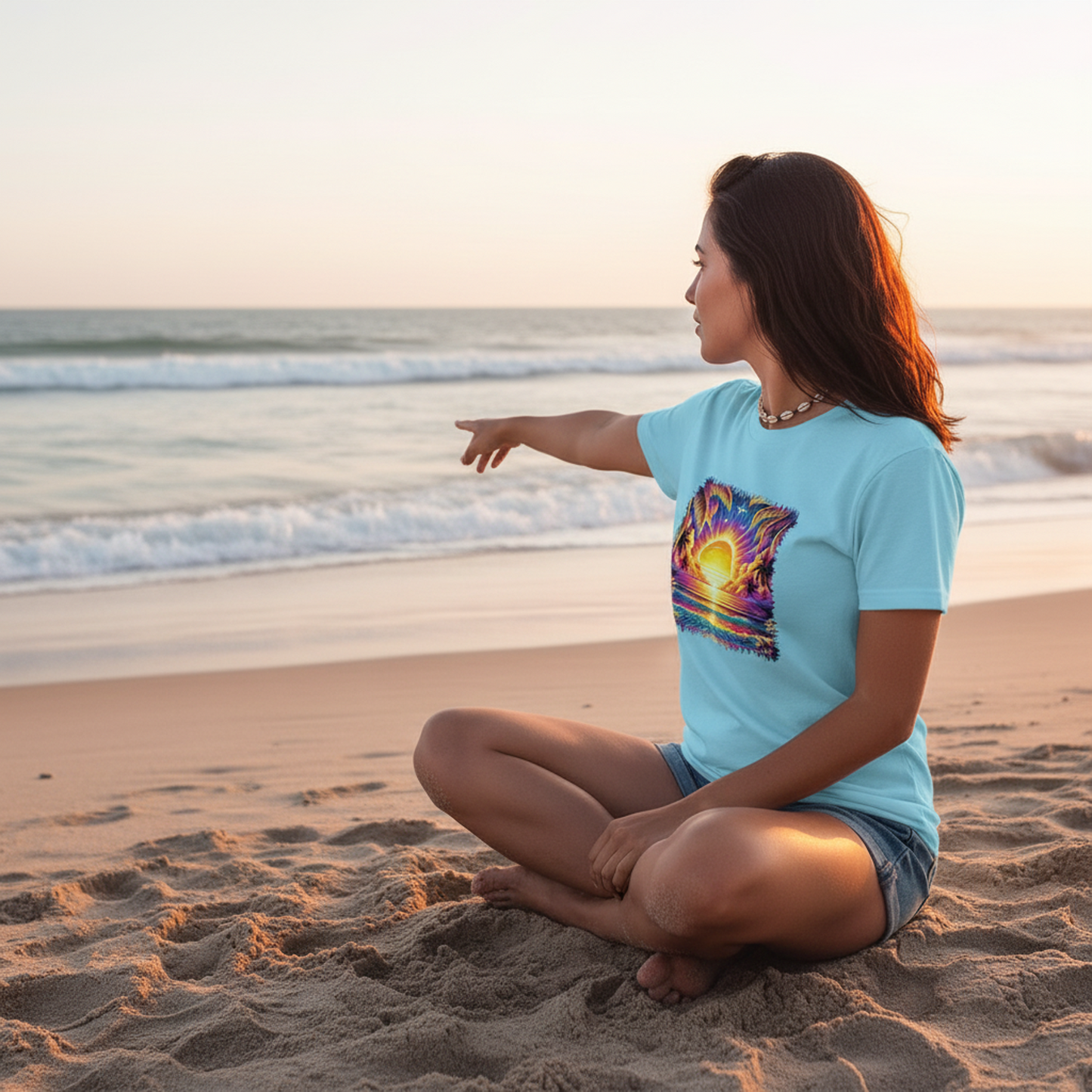 Adult Tropical Sunset Ocean Graphic Tee
