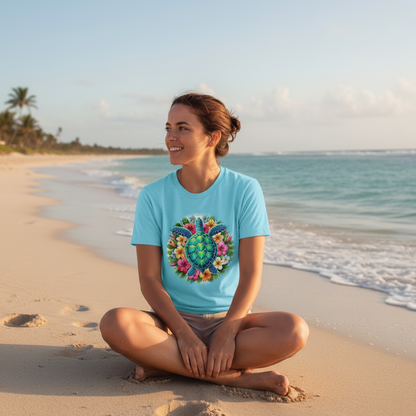 Adult Sea Turtle Floral Beach Graphic Tee