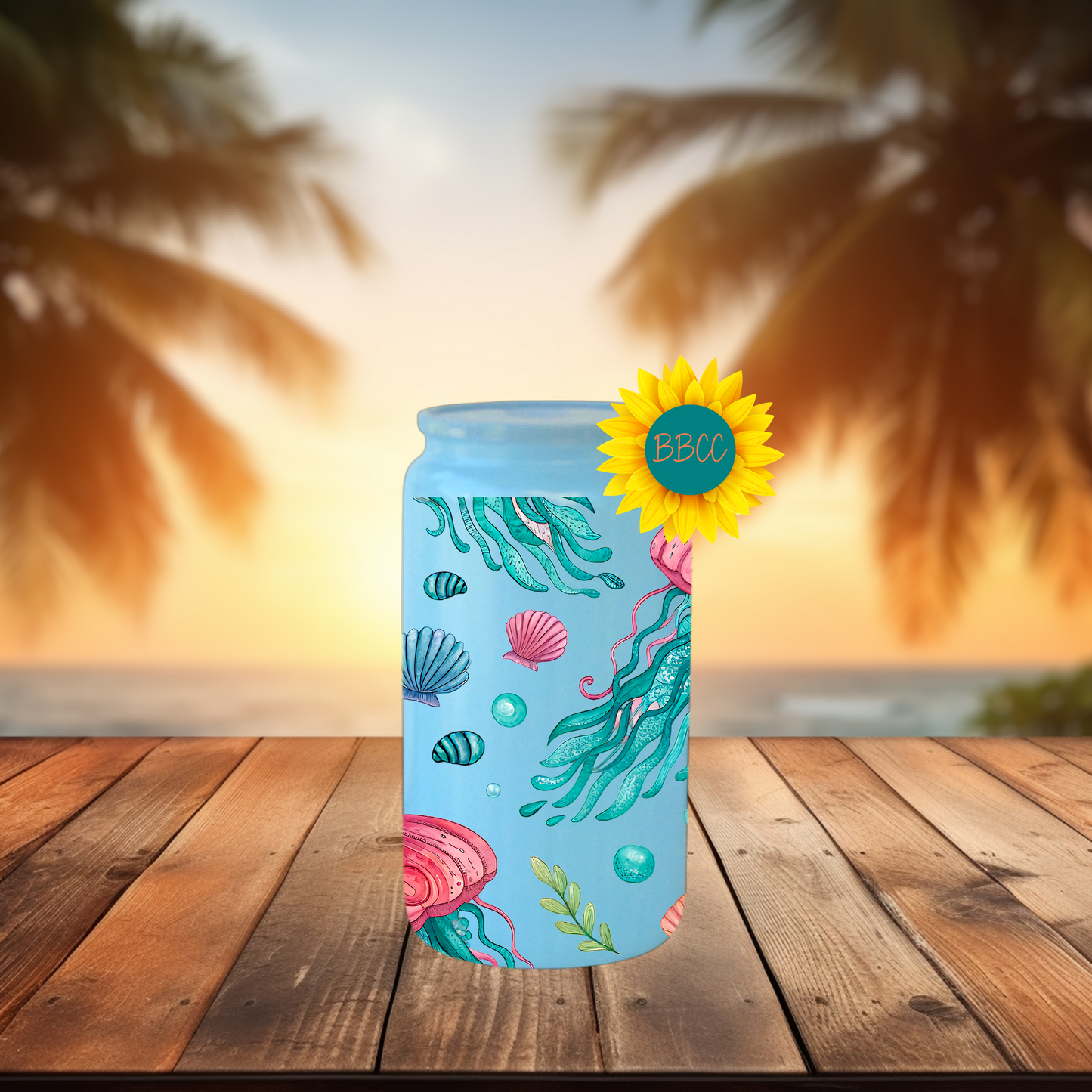 16oz Coastal Jellyfish & Seashell Tumbler