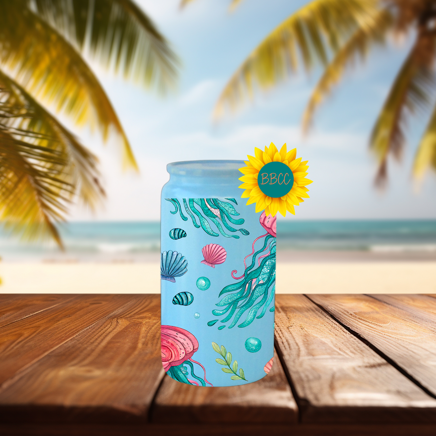 16oz Coastal Jellyfish & Seashell Tumbler