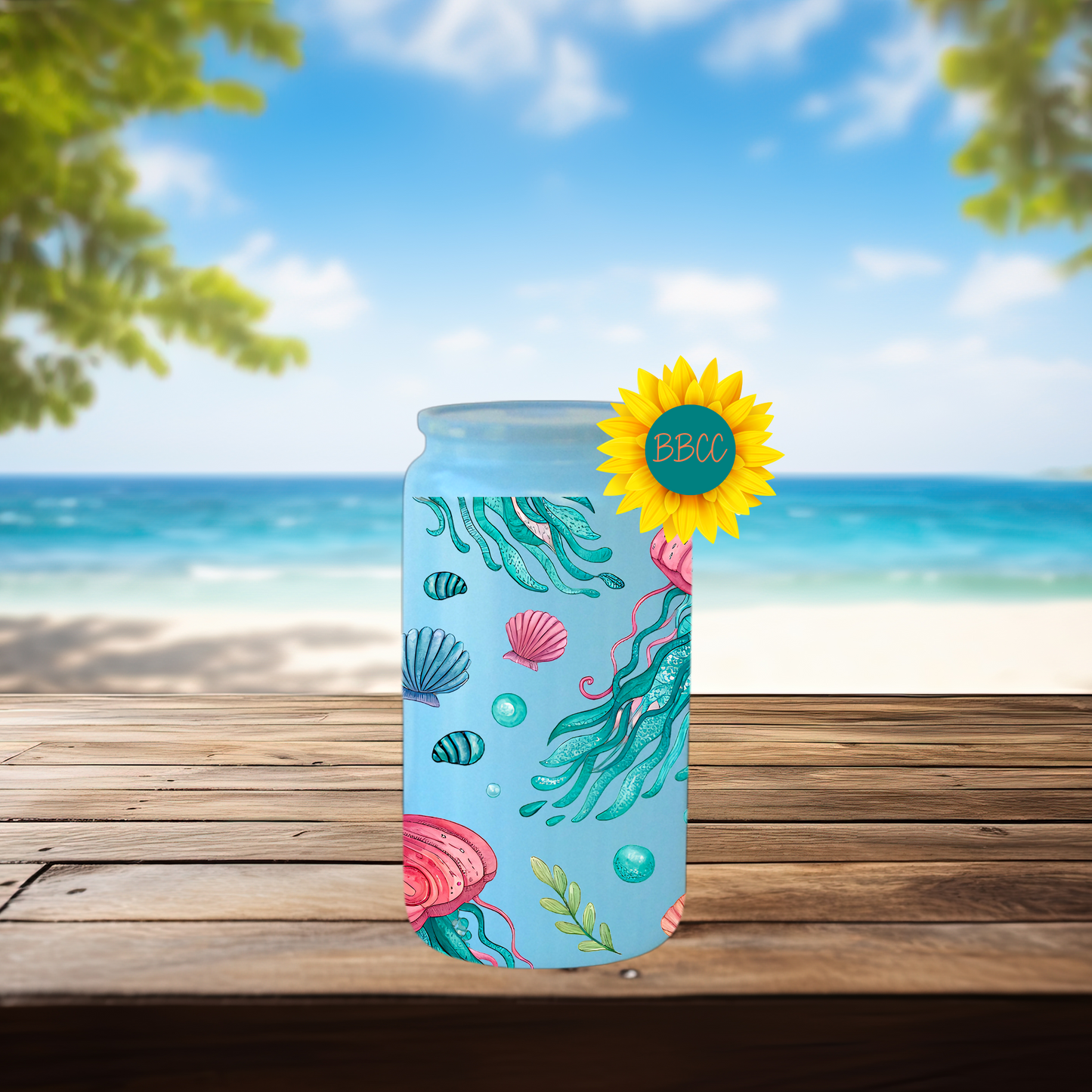 16oz Coastal Jellyfish & Seashell Tumbler