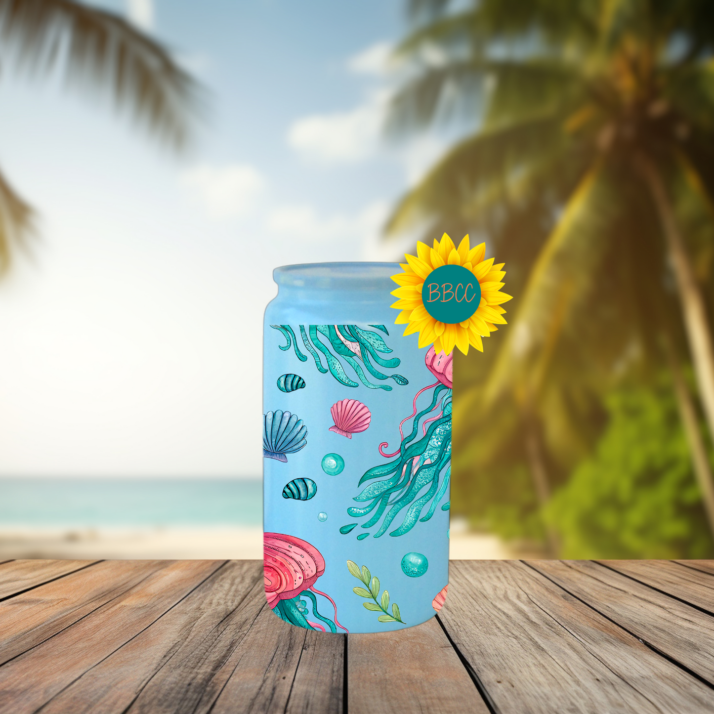 16oz Coastal Jellyfish & Seashell Tumbler