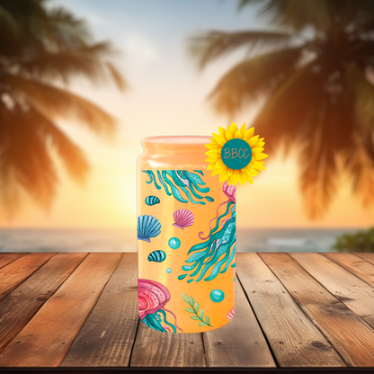 16oz Coastal Jellyfish & Seashell Tumbler