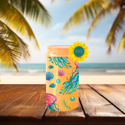 16oz Coastal Jellyfish & Seashell Tumbler