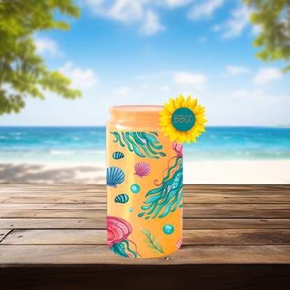16oz Coastal Jellyfish & Seashell Tumbler