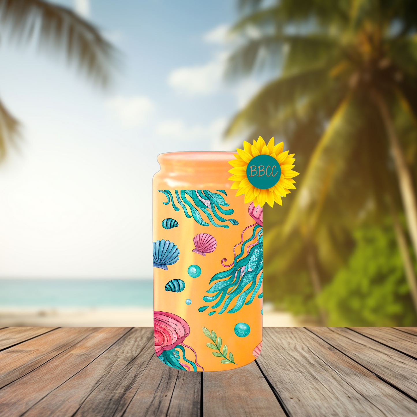 16oz Coastal Jellyfish & Seashell Tumbler