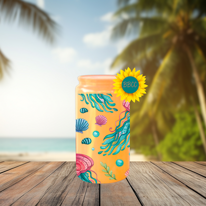 16oz Coastal Jellyfish & Seashell Tumbler