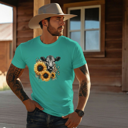 Adult Dairy Cow Sunflower Graphic Tee