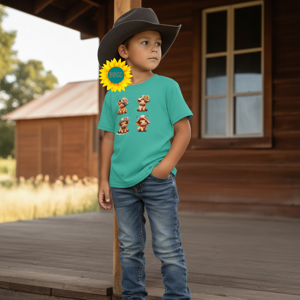 Highland Cow Summer Hats Youth Graphic Tee