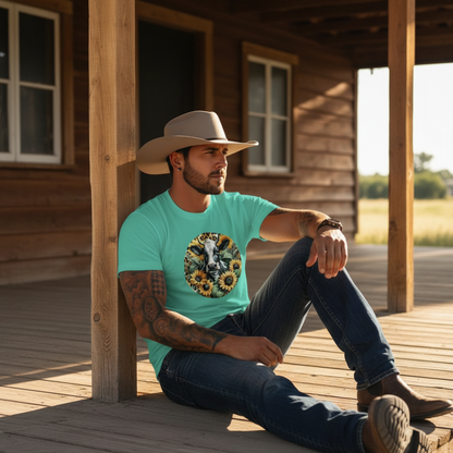 DAdult airy Cow Sunflower Circle Graphic Tee