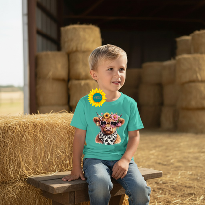 Highland Cow Floral Sunglasses Youth Graphic Tee