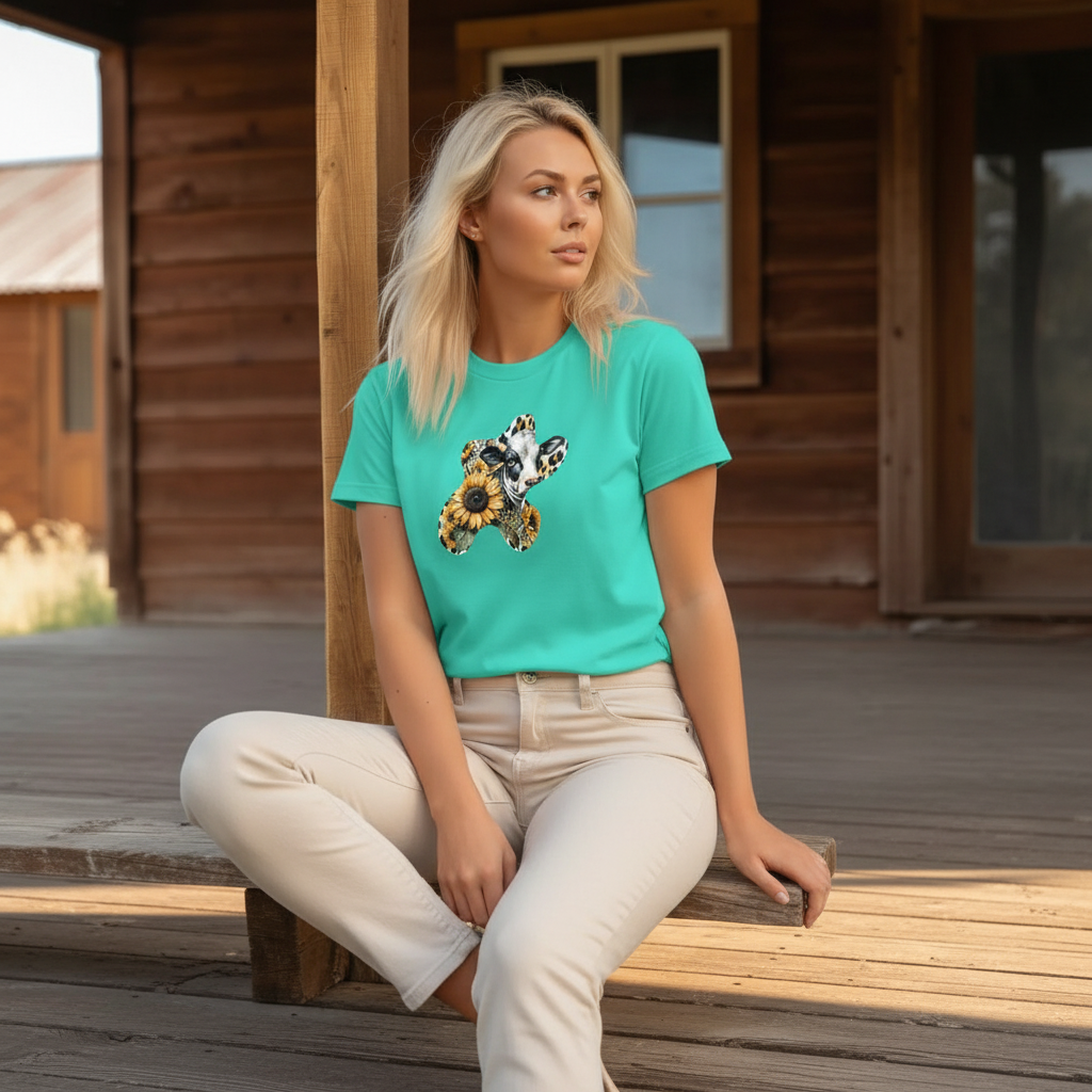 Adult Dairy Cow Sunflower Western Graphic Tee