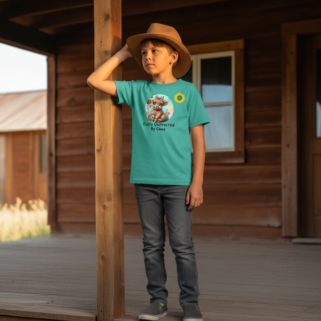 Easily Distracted By Cows Youth Graphic Tee