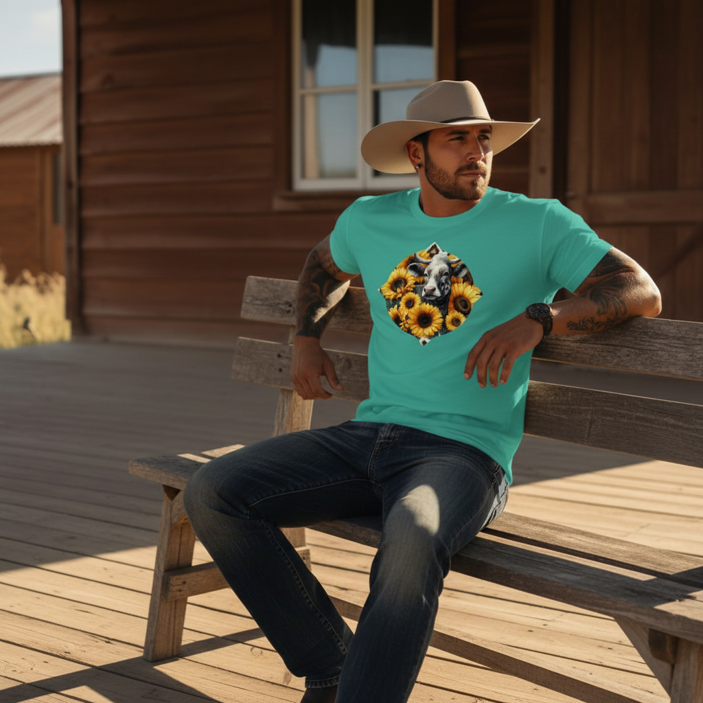 Adult Dairy Cow Sunflower Country Style Tee