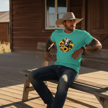 Adult Dairy Cow Sunflower Country Style Tee