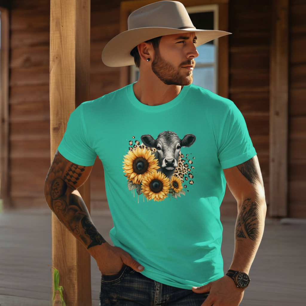 Adult Dairy Cow Sunflower Graphic Tee