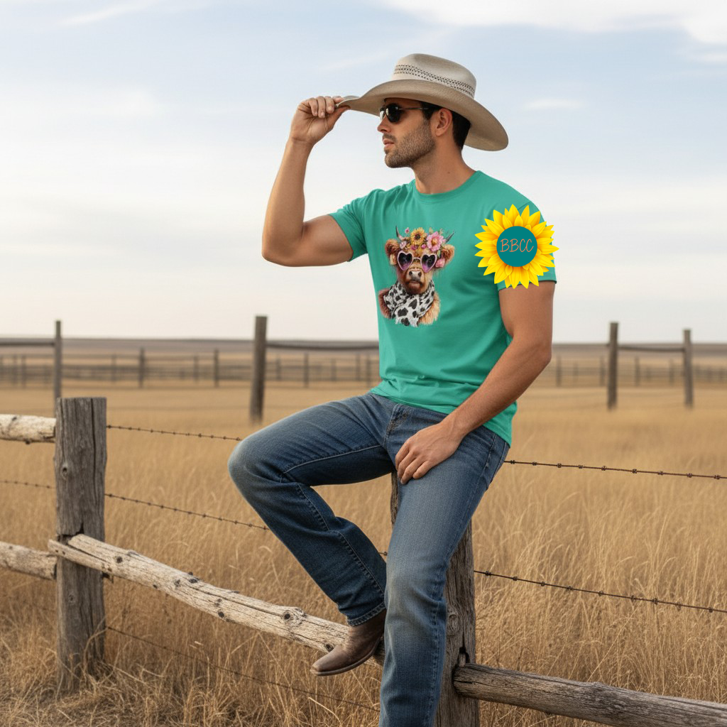 Adult Highland Cow Floral Sunglasses Graphic Tee