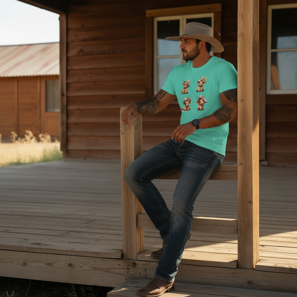 Adult Highland Cow Floral Hat Graphic Tee