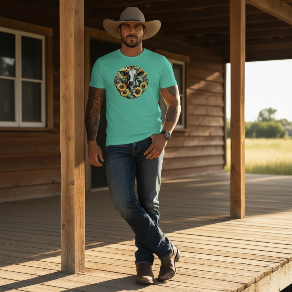 DAdult airy Cow Sunflower Circle Graphic Tee