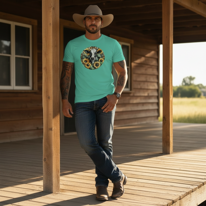 DAdult airy Cow Sunflower Circle Graphic Tee