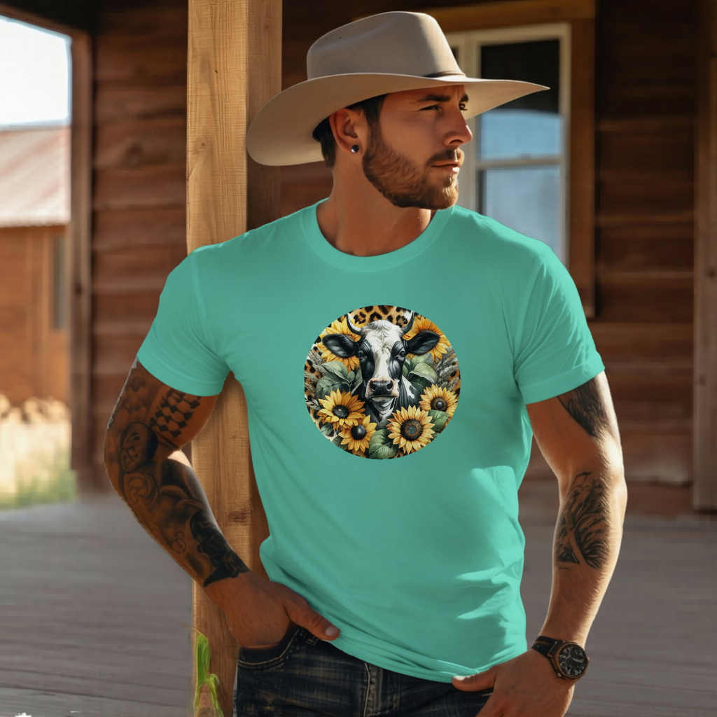 DAdult airy Cow Sunflower Circle Graphic Tee