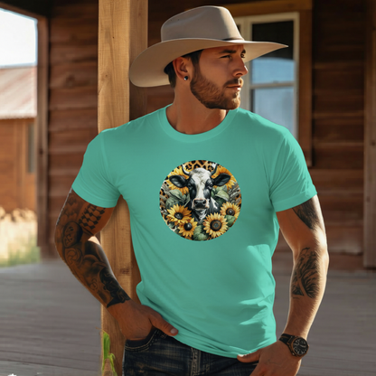 DAdult airy Cow Sunflower Circle Graphic Tee