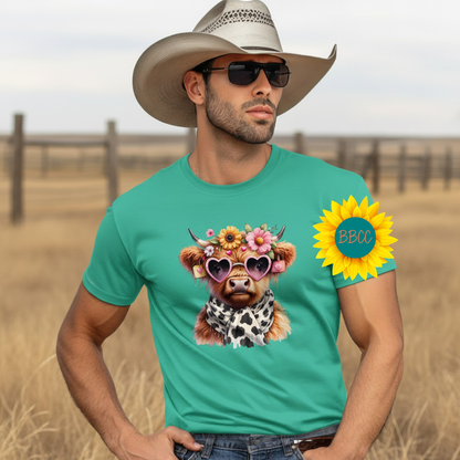 Adult Highland Cow Floral Sunglasses Graphic Tee
