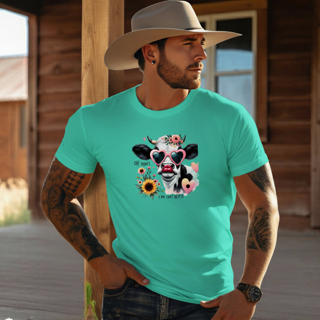 Adult Sassy Cow Heart Sunglasses Floral Graphic Tee