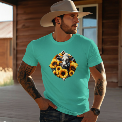 Adult Dairy Cow Sunflower Country Style Tee